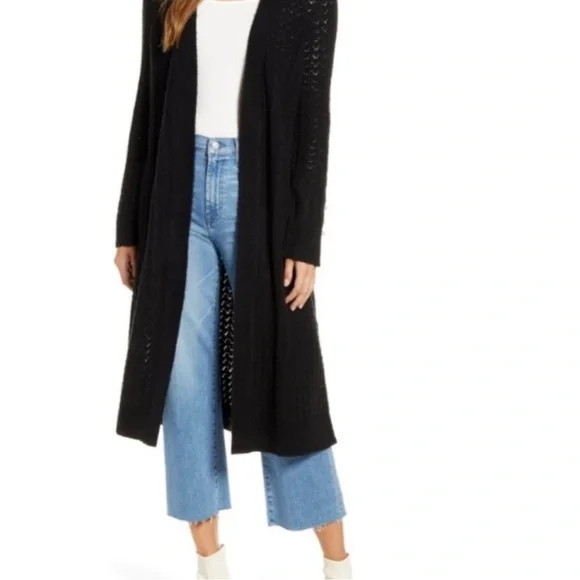 Rachel Parcell Black Knit Delicate Duster Cardigan, size Medium - Picture 2 of 10